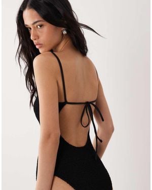Mango Costume Da Bagno Testurizzato Stropicciato Allacciato Sul Retro - Nero