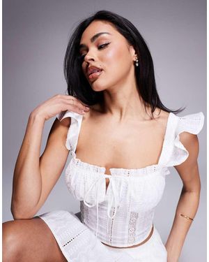 Love Triangle Cropped Melkmeisjestop Van Broderie - Wit