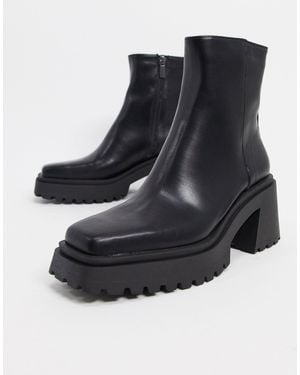 Pull&Bear Square Toe Chunky Ankle Boot - Black
