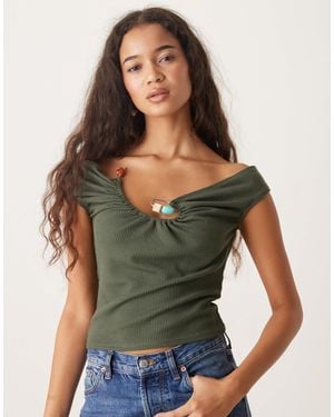 ASOS Top côtelé sans manches avec détail fantaisie - kaki - Vert