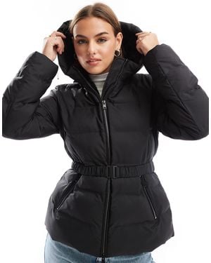 Stradivarius Belted Padded Jacket With Hood - Black