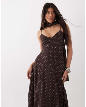 4th & Reckless Scarf Detail Cami Chiffon Maxi Dress - Brown