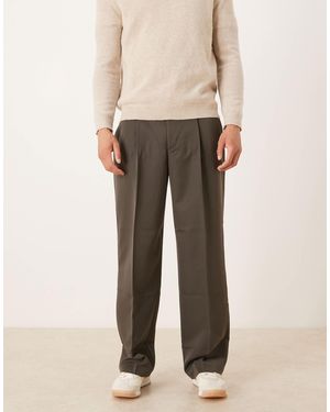 ASOS Tailored Pleated Wide Leg Pants And Elasticated Waist - Natural
