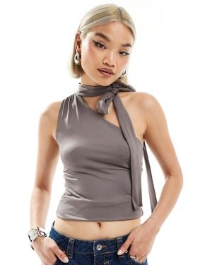 Weekday Iza One Shoulder Halter Top - Grey