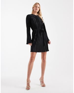 Vero Moda Tie Waist Plisse Mini Dress - Black