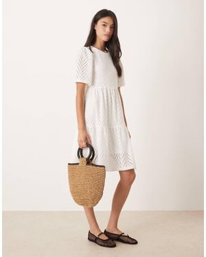 Jdy Tiered Broderie Mini Dress - Natural