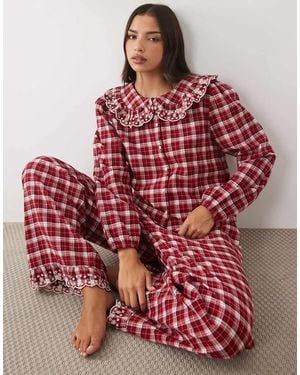 Nobody's Child Cotton Frill Collar Embroidered Trim Pyjama Blouse Co-ord