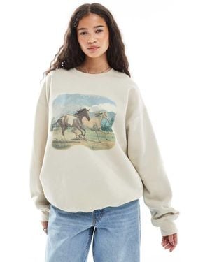 Miss Selfridge Oversized Sweat With Horse Graphic - Natural