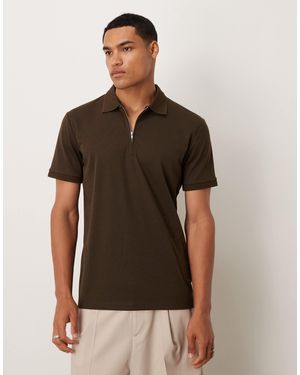 SELECTED Homme Half Zip Polo Shirt - Brown