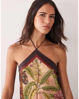ASOS Top Halter Con Foulard Stampa Jungle - Marrone