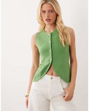 Brave Soul Compact Knit Vest With Contrast Buttons - Green