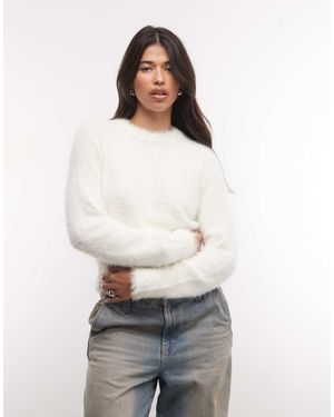French Connection Jersey Grueso De Tacto Suave Con Cuello Redondo En Roto - Blanco