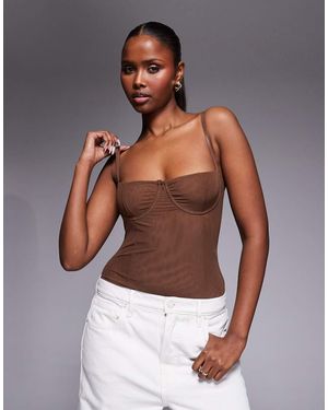 GOOD AMERICAN Body Van Mesh Met Bustier - Bruin