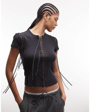 Weekday Slim Festival T-shirt With Cross Tie Detail - Black