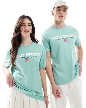 Polo Ralph Lauren Sport Capsule Unisex Large Chest Flag Logo T-shirt Classic Oversized Fit - Blue