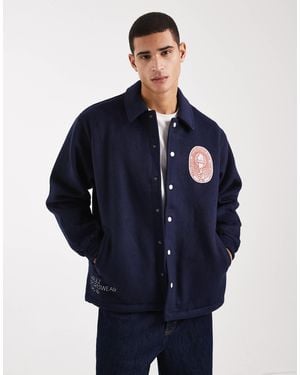 Parlez Veste d'entraîneur en laine mélangée épaisse avec écusson logo brodé - Bleu