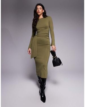 ASOS Long Sleeve Wrap Waist Detail Midi Dress - Red