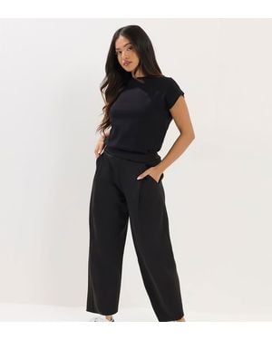 PixieGirl Petite Pleated Barrel Trousers - Black