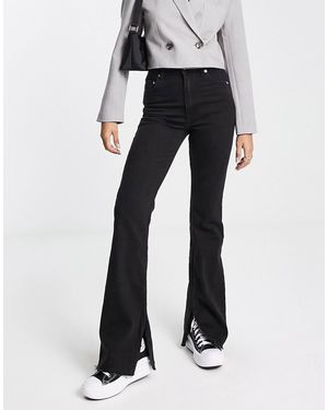 Pull&Bear High Rise Split Hem Flare Jeans - Black