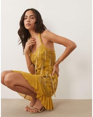 ASOS Fringe Sequin Halter Neck Mini Dress - Multicolor