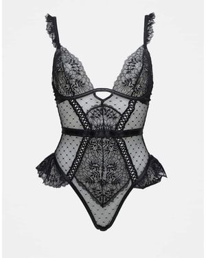 Ann Summers Entice Me Fold Over Teddy Bodysuit - Grey