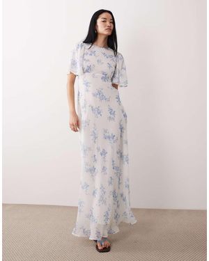 Wednesday's Girl Hoogsluitende Maxi-Jurk Met Ruches En Bloemenprint - Grijs
