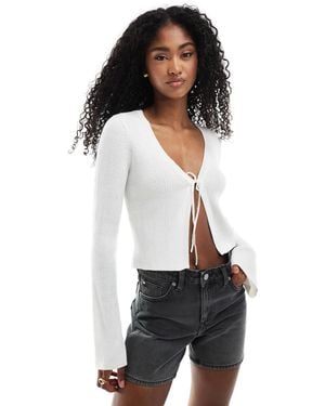 Monki Lightweight Cardigan With Front Tie - White
