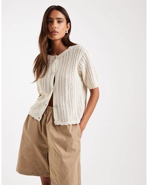 Pieces – kurzärmlige pointelle-strickjacke - Natur