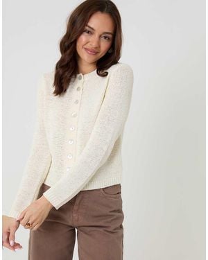 Threadbare Knitted Yarn Crew Neck Cardigan - Natural