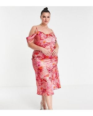 Hope & Ivy Plus Vestito Midi Con Spalle Scoperte - Rosso