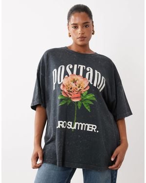 ASOS Asos Design Curve Oversized T-Shirt With Positano Flower Graphic - Black