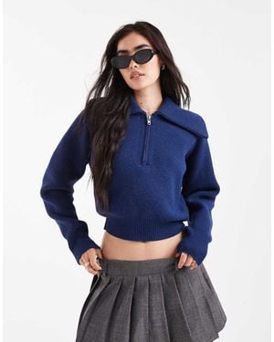 ASOS Collared 1/2 Zip Waisted Cardigan - Blue