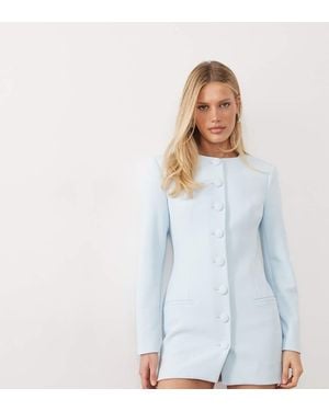 Wanderdoll Exclusive Pippa Premium Tailored Shoulder Pad Detailing Structured Mini Dress - Blue