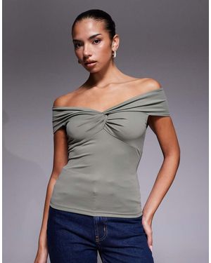 Edikted Twisted Front Off Shoulder Top - Grey