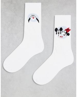 ASOS Confezione Da 2 Paia Di Calzini Bianchi Con Grafica Disney Di Topolino E Minnie - Bianco