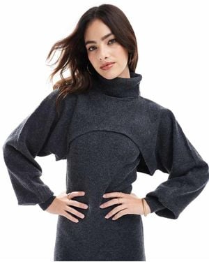 Pieces Knitted Roll Neck Cropped Jumper Co-ord - Blue