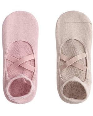 Oysho 2 Pairs Of Cotton Blend Yoga And Pilates Trainer Socks With Crossover Straps - Pink