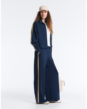 Oysho Twill Straight Trousers With Side Tape - Blue