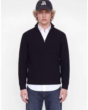 Jack & Jones Jersey De Punto Acanalado Con Cuello Alto Y Media Cremallera En - Azul