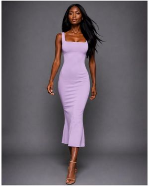 Vesper Square Neckline Fishtail Midaxi Dress - Grey