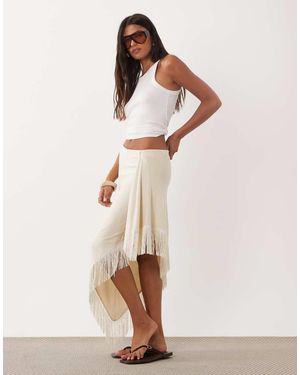 ASOS Knit Fringe Sarong Midi Skirt - Natural