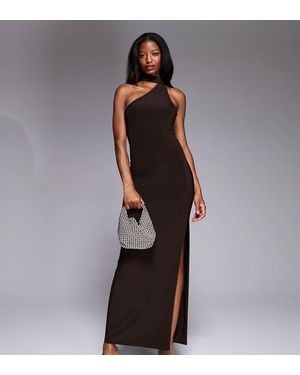 Kaiia Exclusive Double Layered Slinky Scarf Neck Detail Maxi Dress - Black