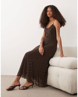 Mango Strappy Maxi Dress With Ruched Waist - Brown
