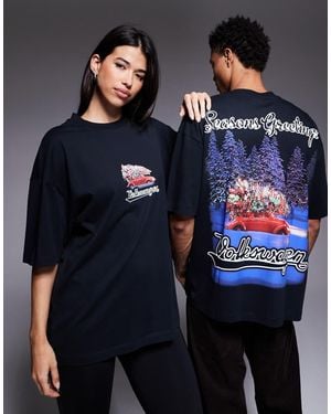 ASOS T-Shirt Oversize Nera Con Stampa Natalizia Volkswagen - Blu