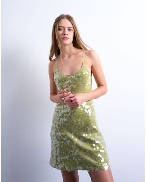TOPSHOP Scoop Neck Mini Sequin Dress - Green