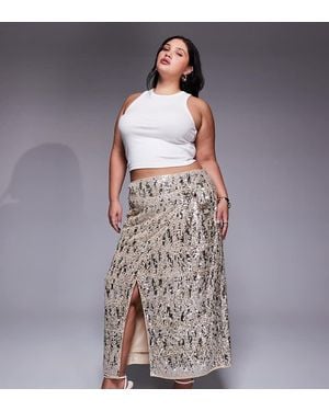 ASOS Asos Design Curve Mixed Sequin Wrap Midi Skirt - Metallic