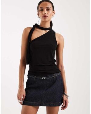 JJXX Bea One Shoulder Scarf Sleeveless Top - Black