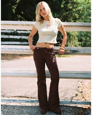 Princess Polly Faux Suede Button Front Detail Flare Pants - Black