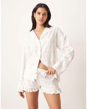 Gina Tricot – mix and match – pyjamashorts aus flanell - Weiß