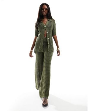 In The Style Crochet Wide Leg Trouser Co-Ord - Green